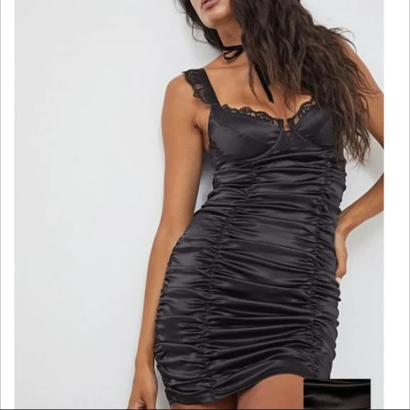 For Love and Lemons Sexy Black Embroidered Satin Dress - Picture 2 of 5